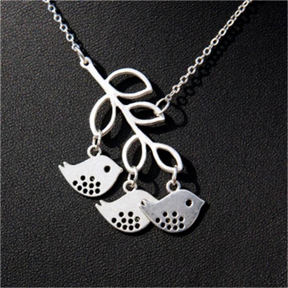 Silver Bird Peace Olive Branch Pendant Chain Necklace Party Gift